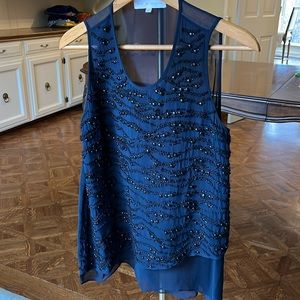 Lola & Sophie Midnight Blue Sleeveless Top with Black Beading Sz S